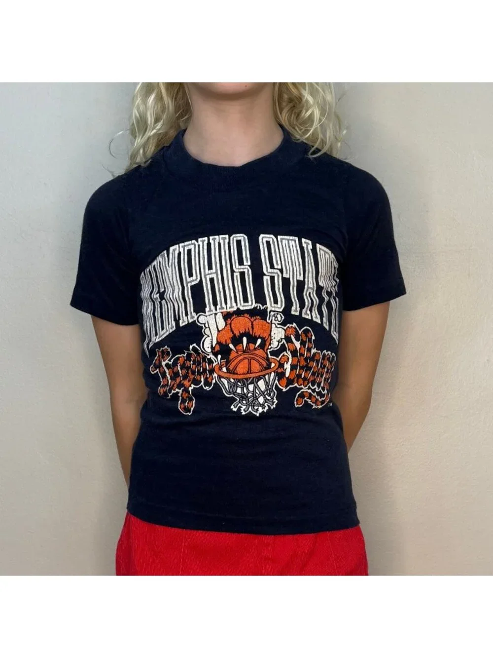 Vintage 1980s Kids Memphis State University Tigers Basketball T-Shirt, Signal 6